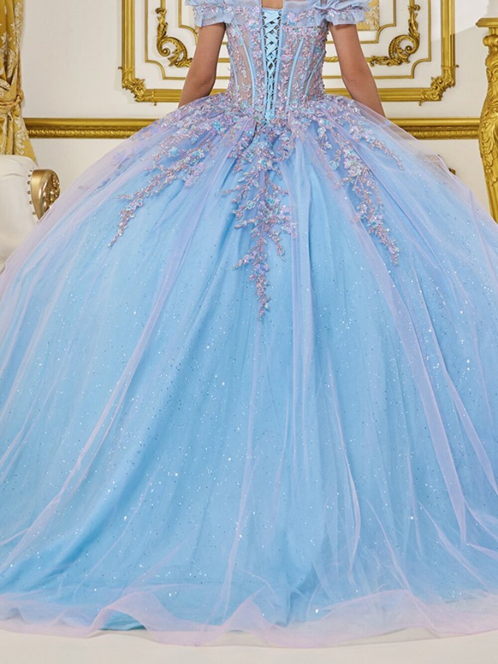 New Lilac Bahama Blue Festive Rhinestones Embellished Ceremonial Dress DQ 5084 - Picture 8 of 8